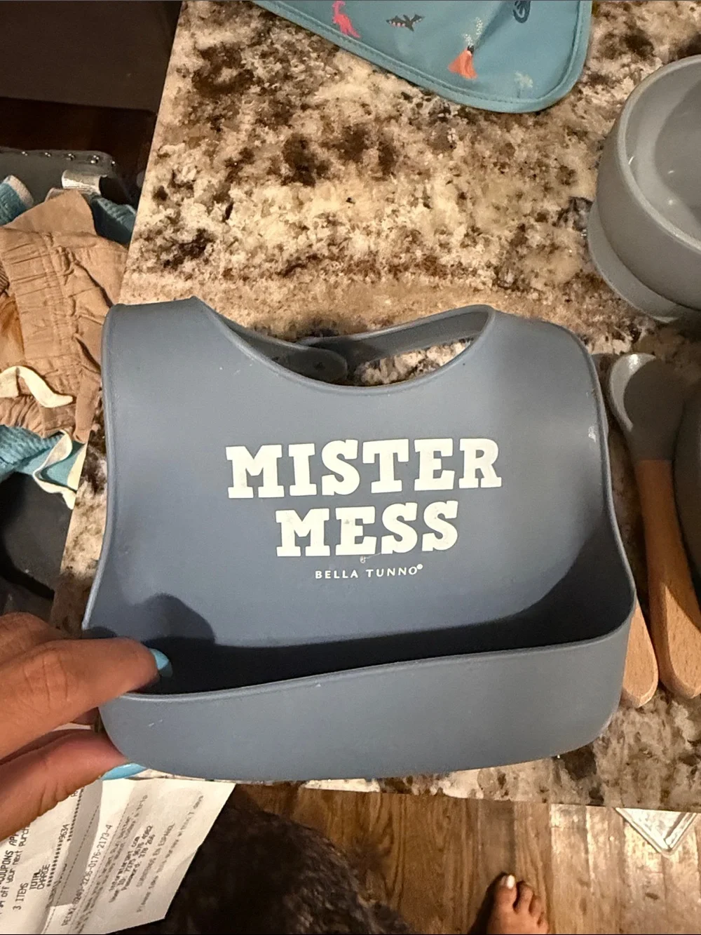 Mister Mess Gray Silicone Bib & Mealtime Set for Kids